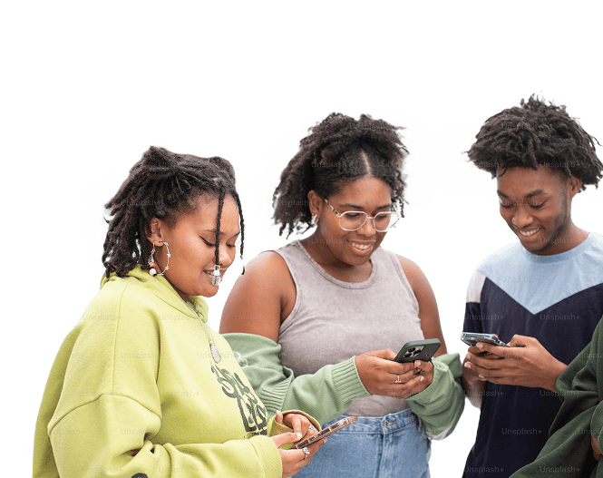 Happy people using internet